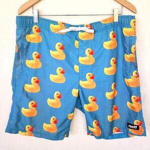 Neff Daily Board Shorts Men S Blue with Yellow Rubber Ducky Drawstring Pockets